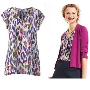 {Cabi} Style 5027 Multi Color Feather Print V-Neck